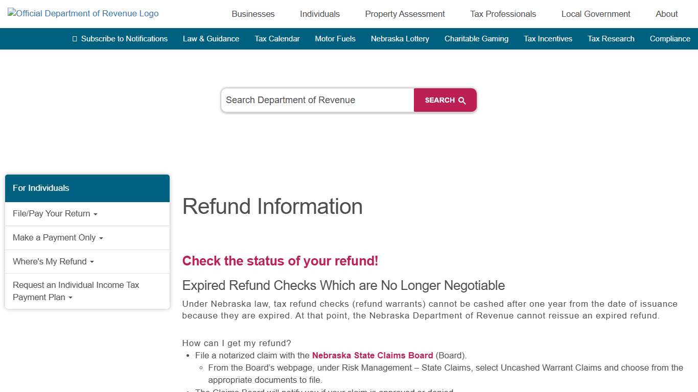 Refund Information | Nebraska Department of Revenue