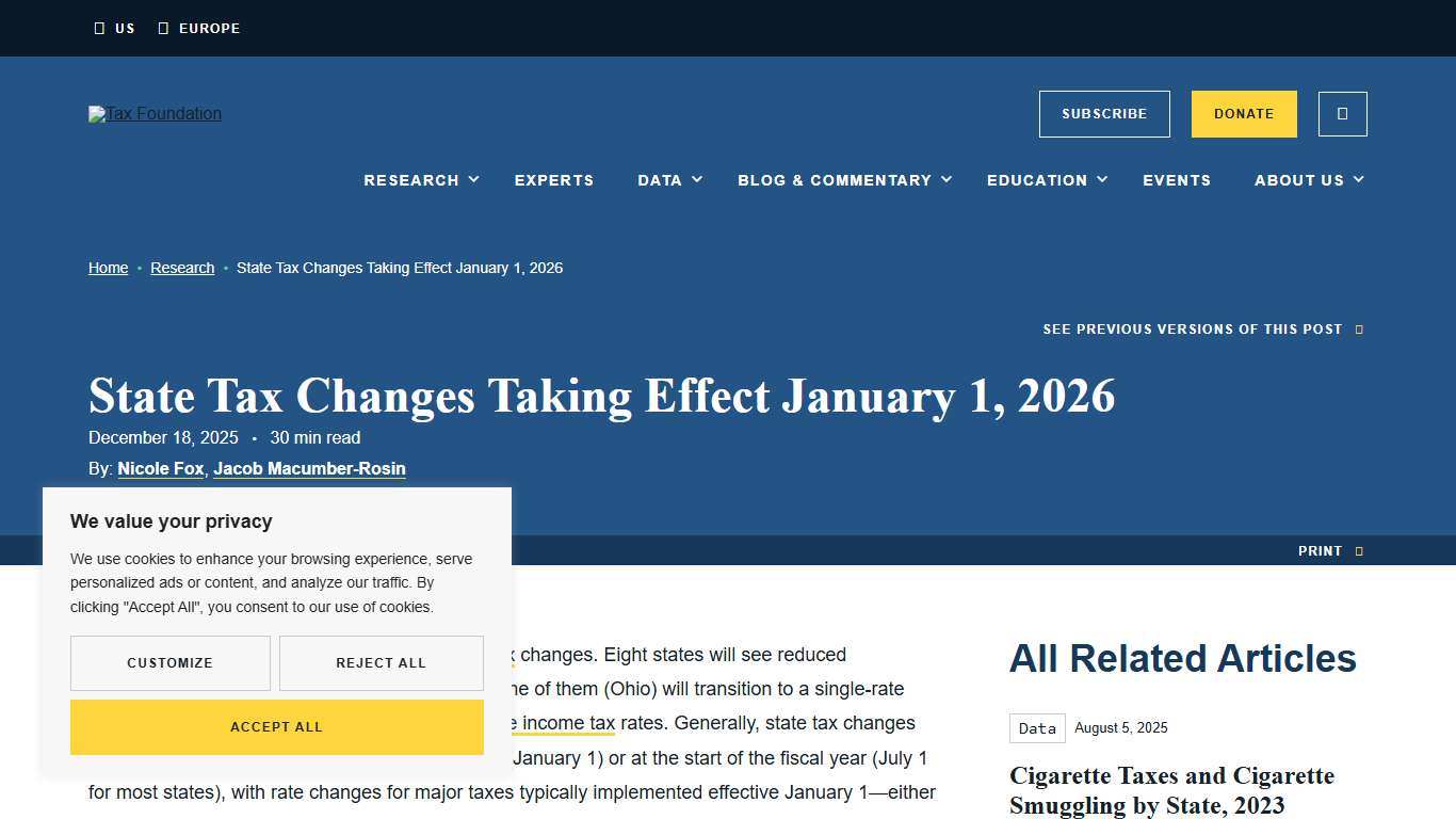 2026 State Tax Changes Taking Effect January 1st | Tax Foundation